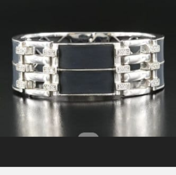 Belle Étoile Sterling Silver Heavy Handmade Italian CZ Rubber Bracelet - Picture 3 of 4